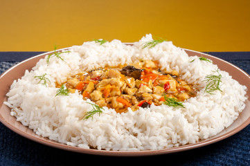 rice on brown plate