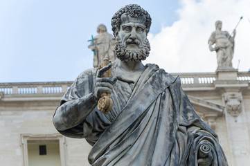 Fototapeta na wymiar Saint Peter sculpture in front of Basilica in Rome, Italy.