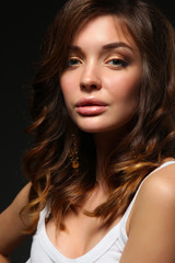 Obraz premium Close up portrait of beautiful young woman face. Isolated on