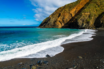 Volcanic black sand beach in Vallehermoso, La Gomera island