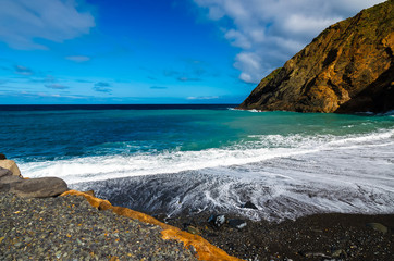 Volcanic black sand beach in Vallehermoso, La Gomera island