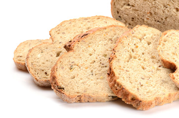 sliced loaf of bread isolated on white