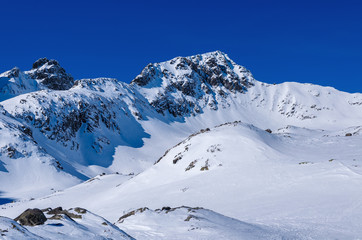 Fototapeta na wymiar Winter trail in Starolesna valley, Tatra Mountains, Slovakia