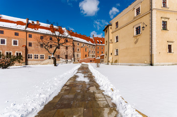 Wawel Royal Castle on sunny winter day, Krakow, Poland
