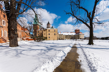 Wawel Royal Castle on sunny winter day, Krakow, Poland