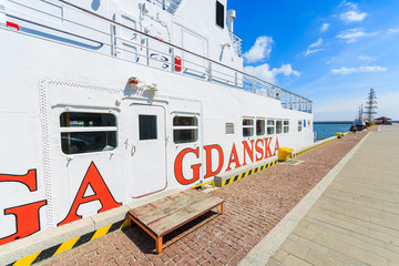 Obraz premium Tourist ship in Gdynia port in summer, Baltic Sea, Poland