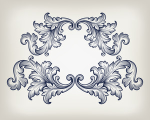 Vintage baroque frame scroll ornament vector - 73991636