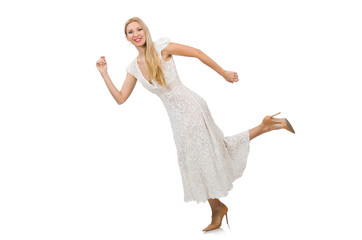Naklejka premium Woman in dress in fashion dress isolated on white