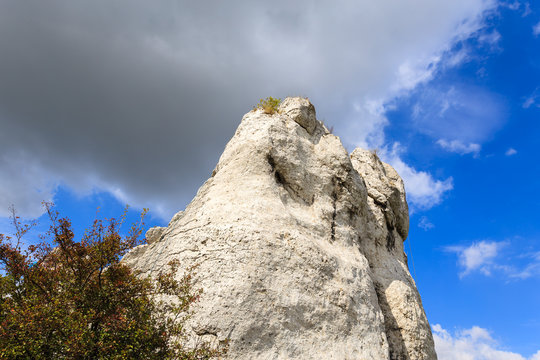 White limestone rock in rural landscape near Krakow, Poland