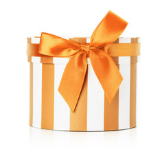 orange round gift box isolated on the white background