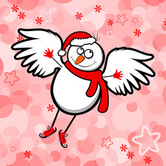 funny snowman with wings flying