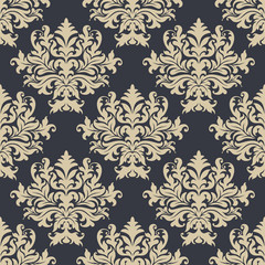 Vintage yellow damask floral seamless pattern
