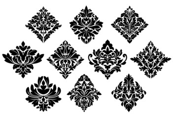 Black and white damask arabesque elements