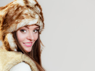 woman in winter clothing fur cap