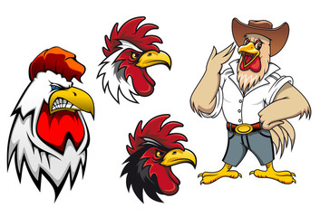 Cartoon roosters or cocks