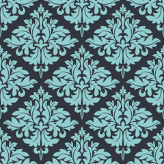 Blue on grey damask seamless pattern