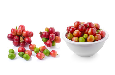 ripe coffee beans on white background