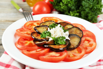 Eggplant salad with tomatoes and feta cheese,