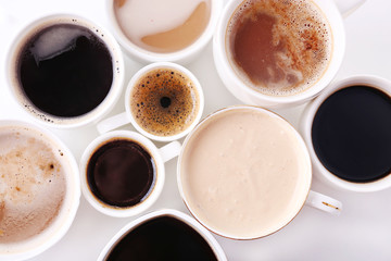 Lots of coffee cups on white background
