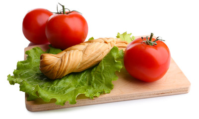 Smoked braided cheese isolated on white