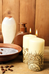 Fototapeta na wymiar Beautiful spa composition with decorative Indian candles,