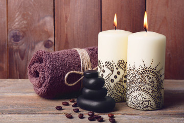 Beautiful spa composition with decorative Indian candles,