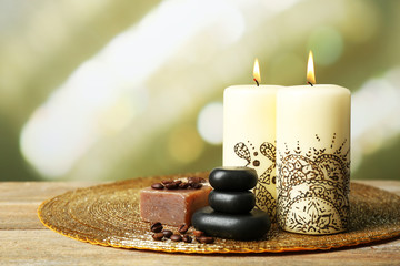 Beautiful spa composition with decorative Indian candles,