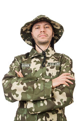 Funny soldier in military concept