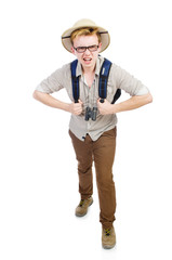 Man in safari hat in hunting concept