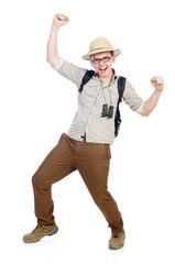 Man in safari hat in hunting concept