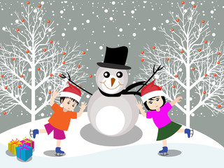 Merry christmas with happy kids