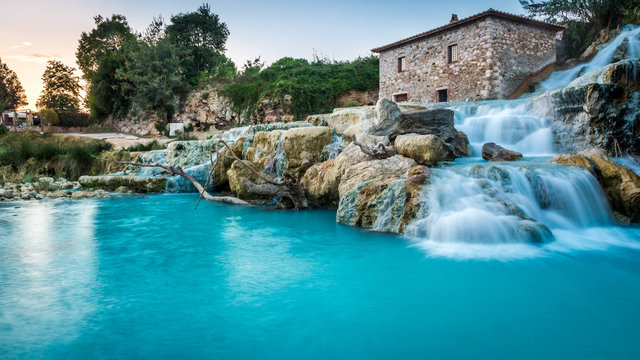 Natural spa with waterfalls in Tuscany, Italy