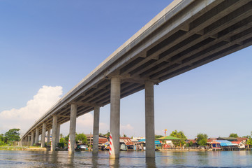 Under a long bridge made by concrete