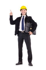 Young construction architect isolated on the white