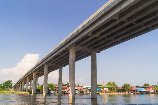Fototapeta Under a long bridge made by concrete