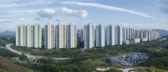 Naklejka premium Panorama view of public estate in Hong Kong