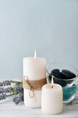 Candles with lavender flowers