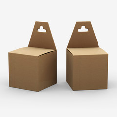 Brown paper box packaging with hanger, clipping path included