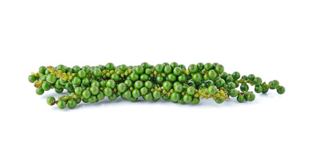 green peppercorns isolated on white background