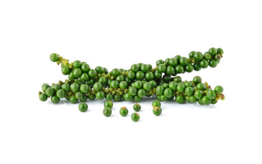 green peppercorns isolated on white background
