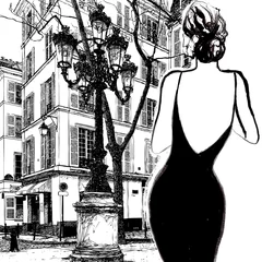 Poster Jonge elegante vrouw in een zwarte jurk © Isaxar