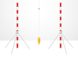 two geodetic striped poles stand and plummet