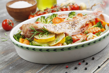 Roasted fish with vegetables