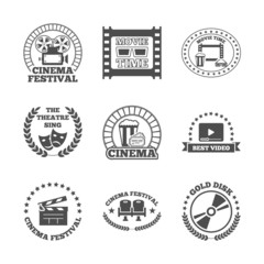 Cinema black retro labels icons set