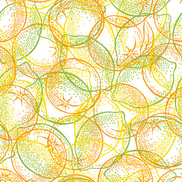 Seamless pattern with citrus fruits: lemons, limes  and oranges