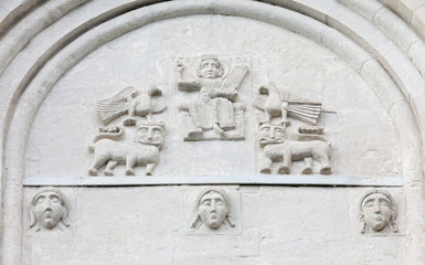 Decorations on walls of Church Intercession of Holy Virgin on Ne