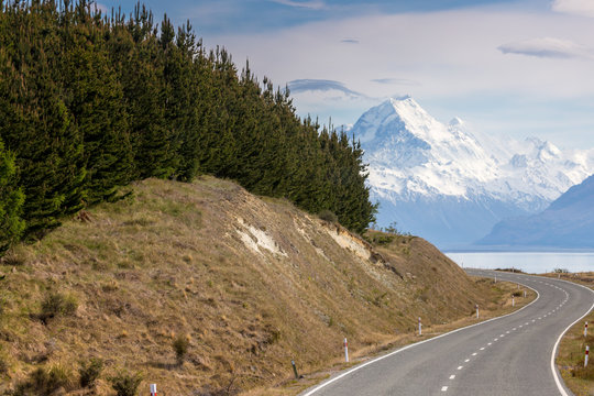 Cinematic Road to Mount Cook , New Zealand.