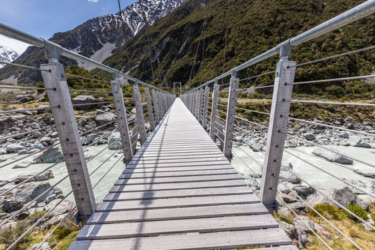 Bridge over Hooker River in Aoraki national park New Zealand