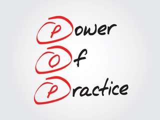 Hand writing Power Of Practice (POP), vector concept