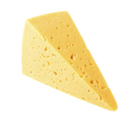 Piece of cheese isolated on white background, closeup